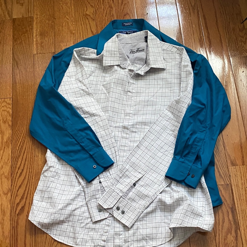 Van Heusen Men's Teal and White Plaid Shirt